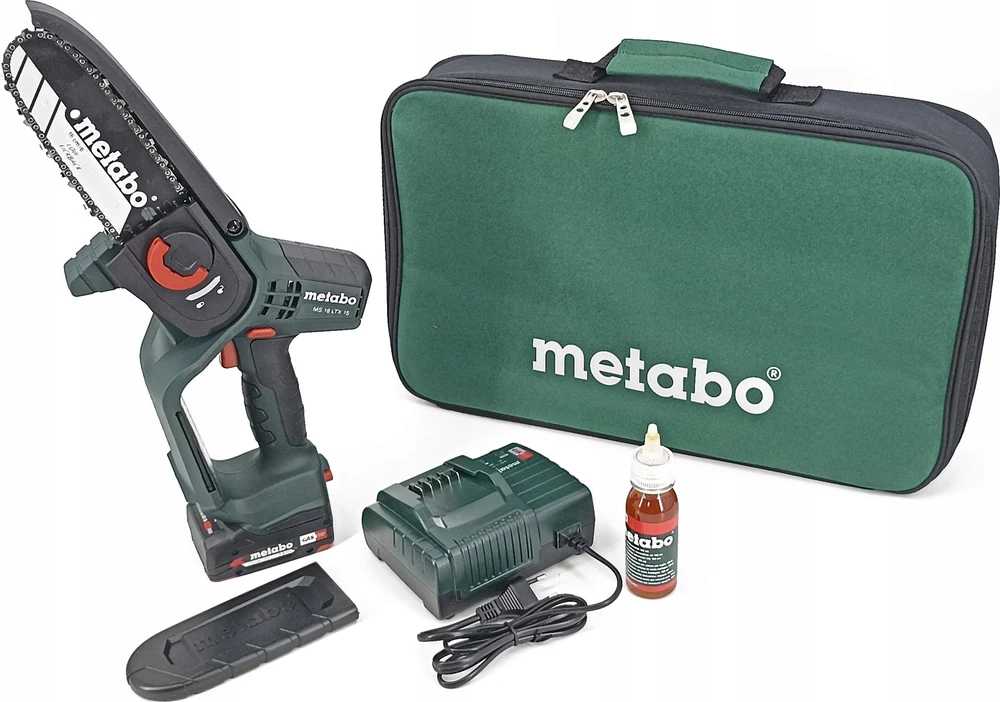 Šakų genėjimo grandininis pjūklas Metabo MS 18 LTX 15; 18 V; 1x2,0 Ah akum.; 15 cm juosta