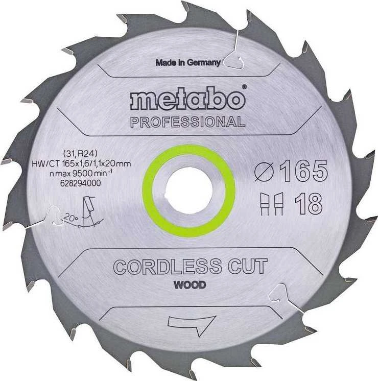 Pjovimo diskas medienai Metabo 628294000; 165x20 mm; Z18; 20°