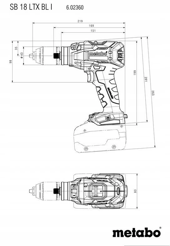 Akumuliatorinis perforatorius Metabo SB 18 LTX BL I; 18 V; 130 Nm; 16 mm (be akumuliatoriaus ir pakrovėjo)