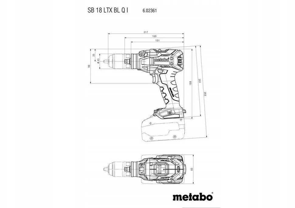 Aku.suktuvo/gręžtuvo SB 18 LTX BL Q I korpusas metaBOX145, Metabo