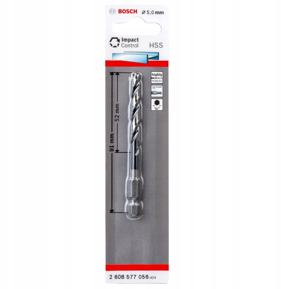 Bosch Grąžtas metalui,Ø5mm,91mm 1/4", 1vnt.