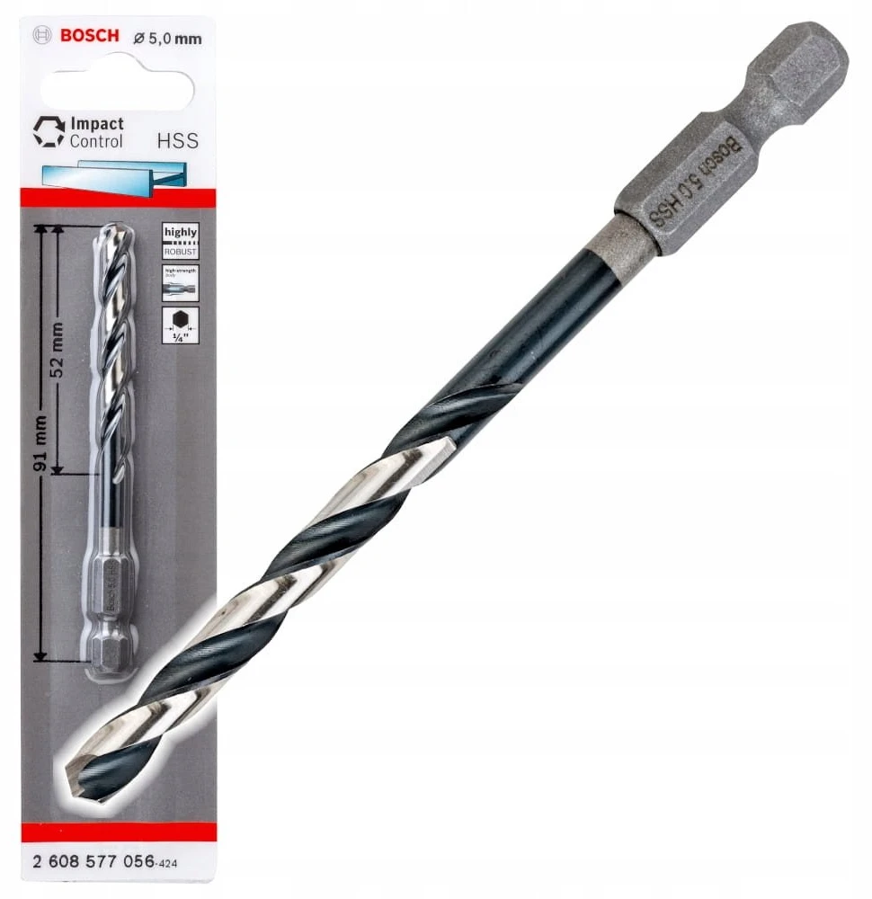 Bosch Grąžtas metalui,Ø5mm,91mm 1/4", 1vnt.