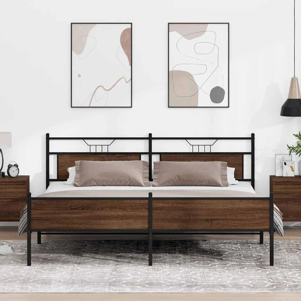 Lovos rėmas be čiužinio, rudas ąžuolo, 200x200cm, metalas