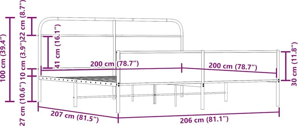 Lovos rėmas be čiužinio, dūminio ąžuolo, 200x200cm, metalas