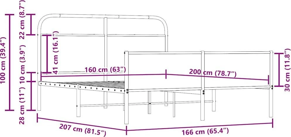 Lovos rėmas be čiužinio, dūminio ąžuolo, 160x200cm, metalas