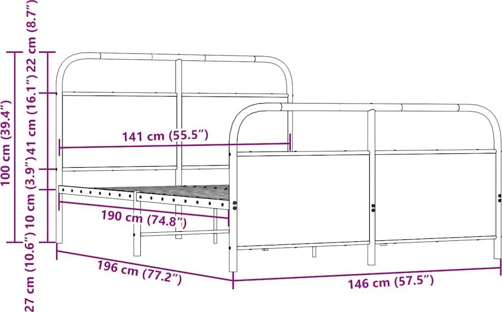 Lovos rėmas be čiužinio, dūminio ąžuolo, 140x190cm, metalas