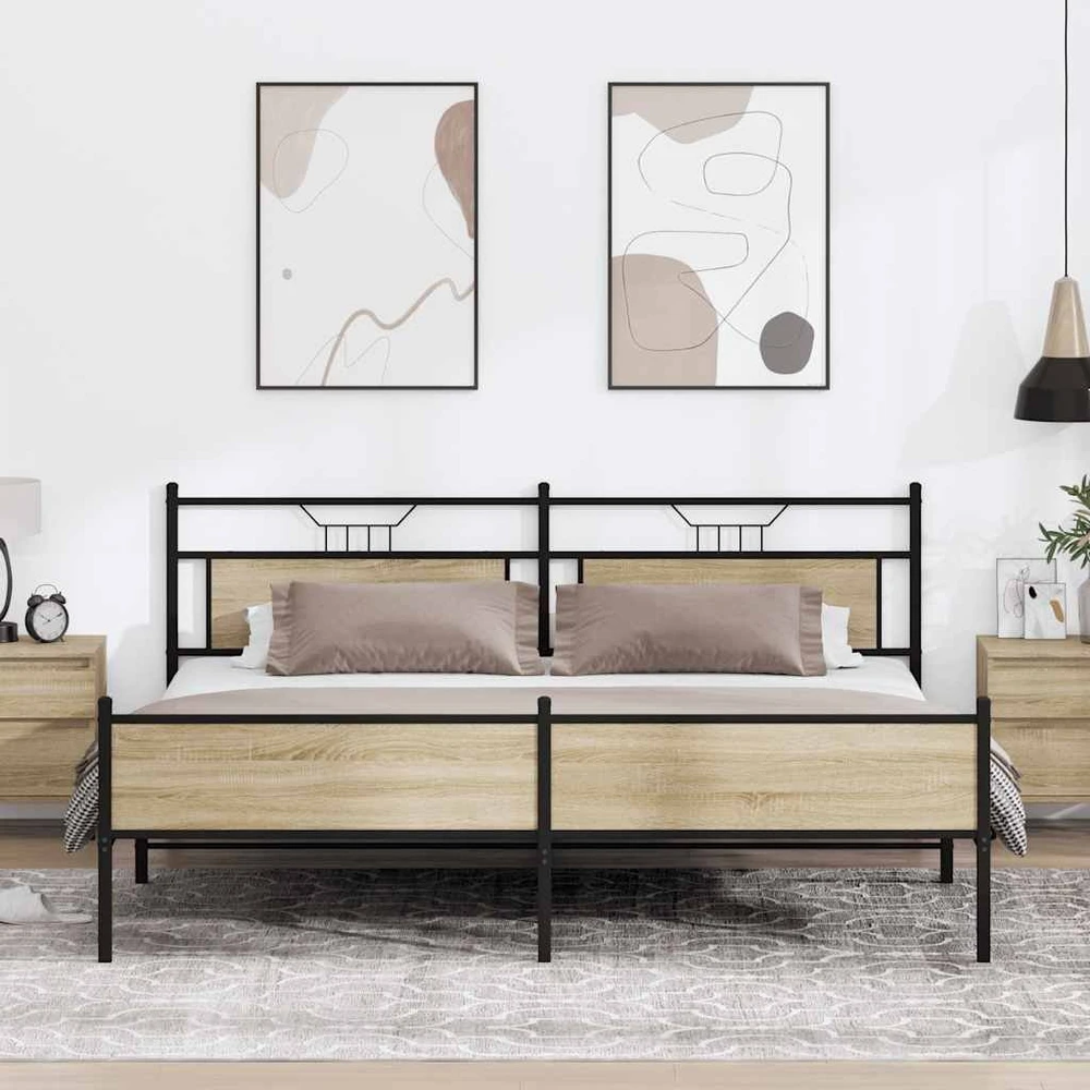 Lovos rėmas be čiužinio, sonoma ąžuolo, 200x200cm, metalas