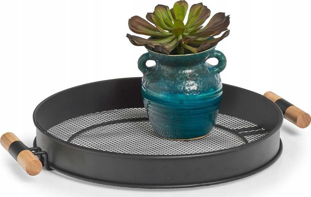 Metalinis padėklas su rankenomis, tinklelio struktūra, Ø 48 cm, juodas, ZELLER