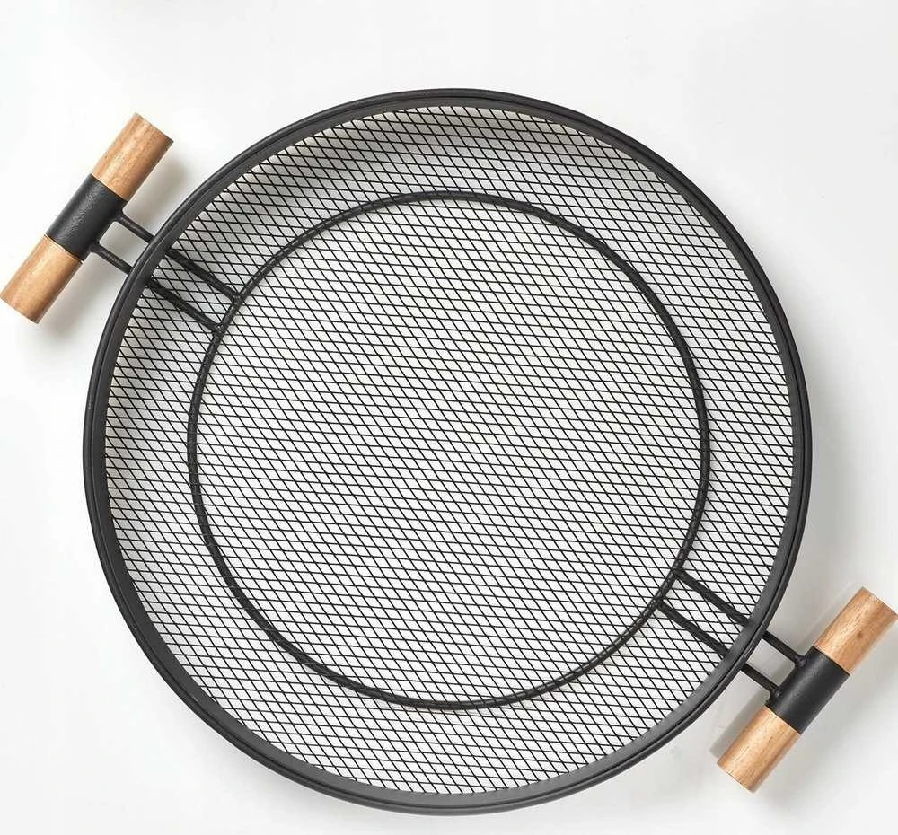 Metalinis padėklas su rankenomis, tinklelio struktūra, Ø 48 cm, juodas, ZELLER