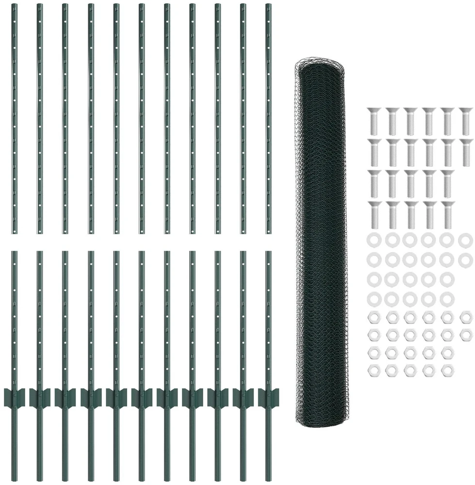 Hexagonal Fence with Post 25 x 1,2 m PVC dengtas plienas Žalia