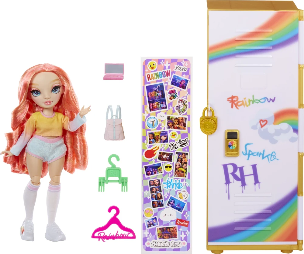 MGA Rainbow High Lėlė Rainbow aukšta spintelė ir lėlės žaidimų rinkinys