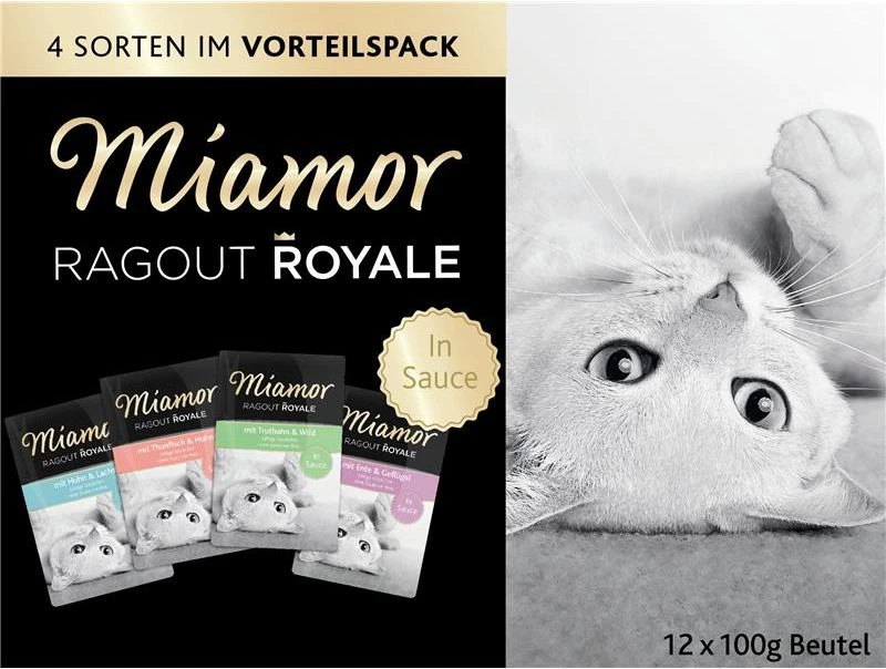 Kačių Maistas - MIAMOR Ragout Royale Suaugusiųjų Mišinys padaže 12x100g Be Grūdų