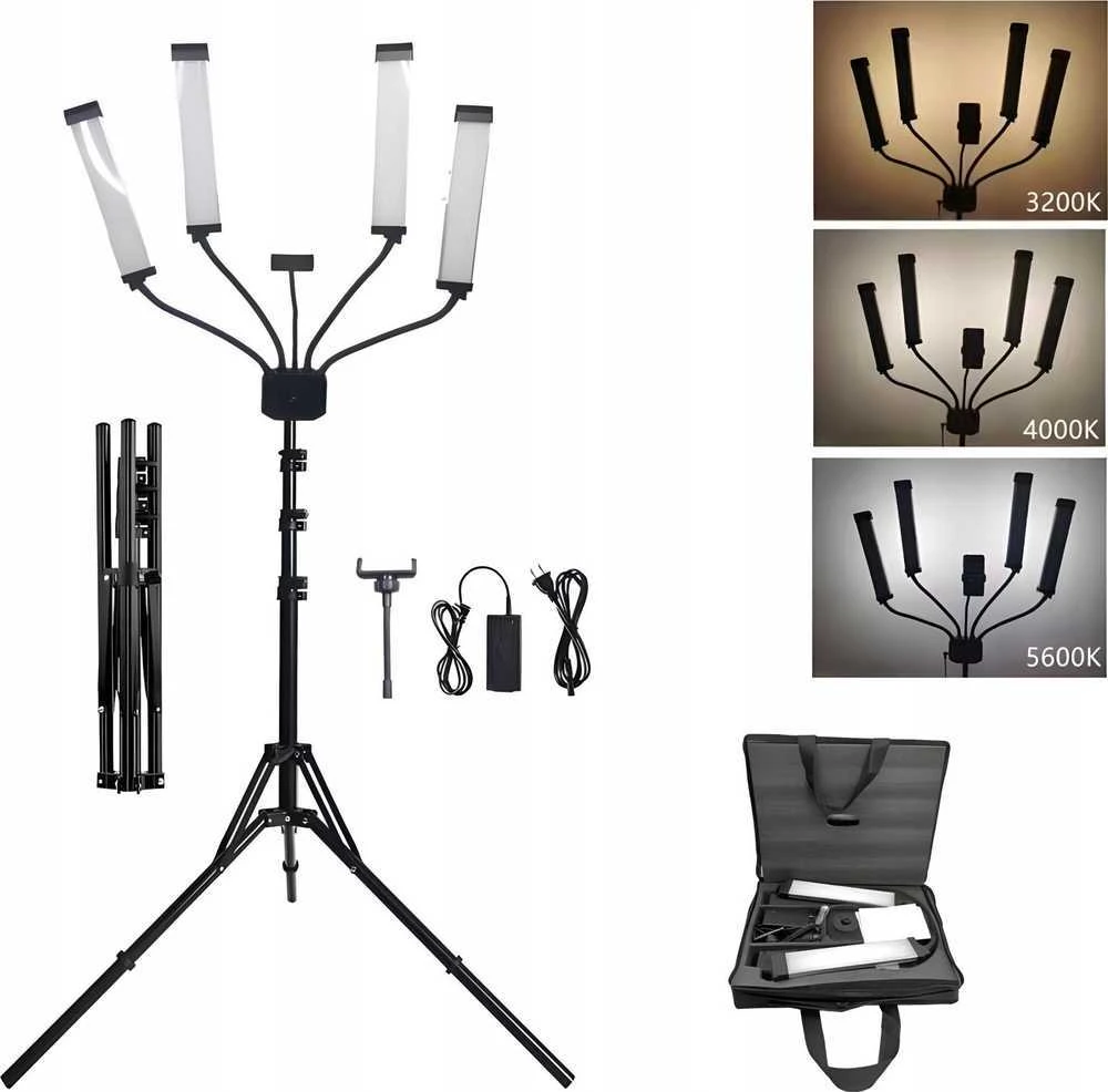 Michael Marinelli 4 Keturguba lanksti elastinga LED kosmetinė foto video lempa 65W / M65 juoda