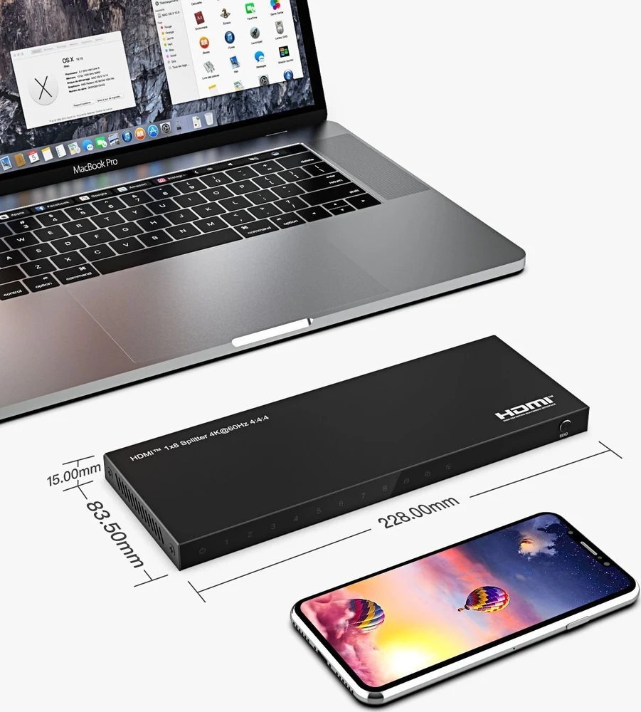 Šakotuvas MicroConnect HDMI 4K Splitter 1x 8 Support