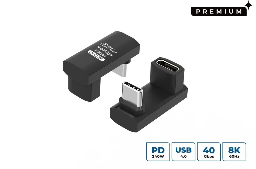 Adapteris USB MicroConnect USB-C - USB-C Juodas (Premium USB4 3x2 USB-C)