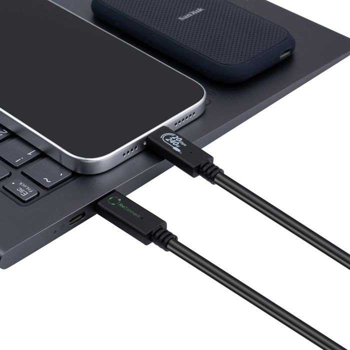 USB laidas MicroConnect USB-C - USB-C 0.25 m Juodas (ReConnect USB-C 3.2 Gen2x2)