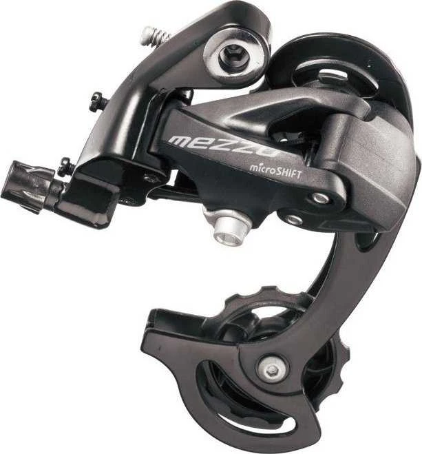Microshift galinis pavarų perjungiklis MICROSHIFT MEZZO, 8-9 greičių (2/3x8/9), suderinamas su Shimano, ilgas dėklas, maks. Režimas 28-36T, talpa 45T (NAUJA)