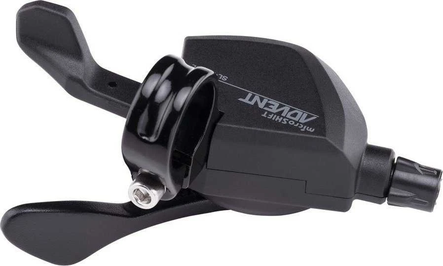 Microshift MICROSHIFT ADVENT svirtis, kairė, 2 greičių (2x9), nesuderinama su Shimano, Xpress Trigger, be pavaros indikatoriaus (NAUJAS)