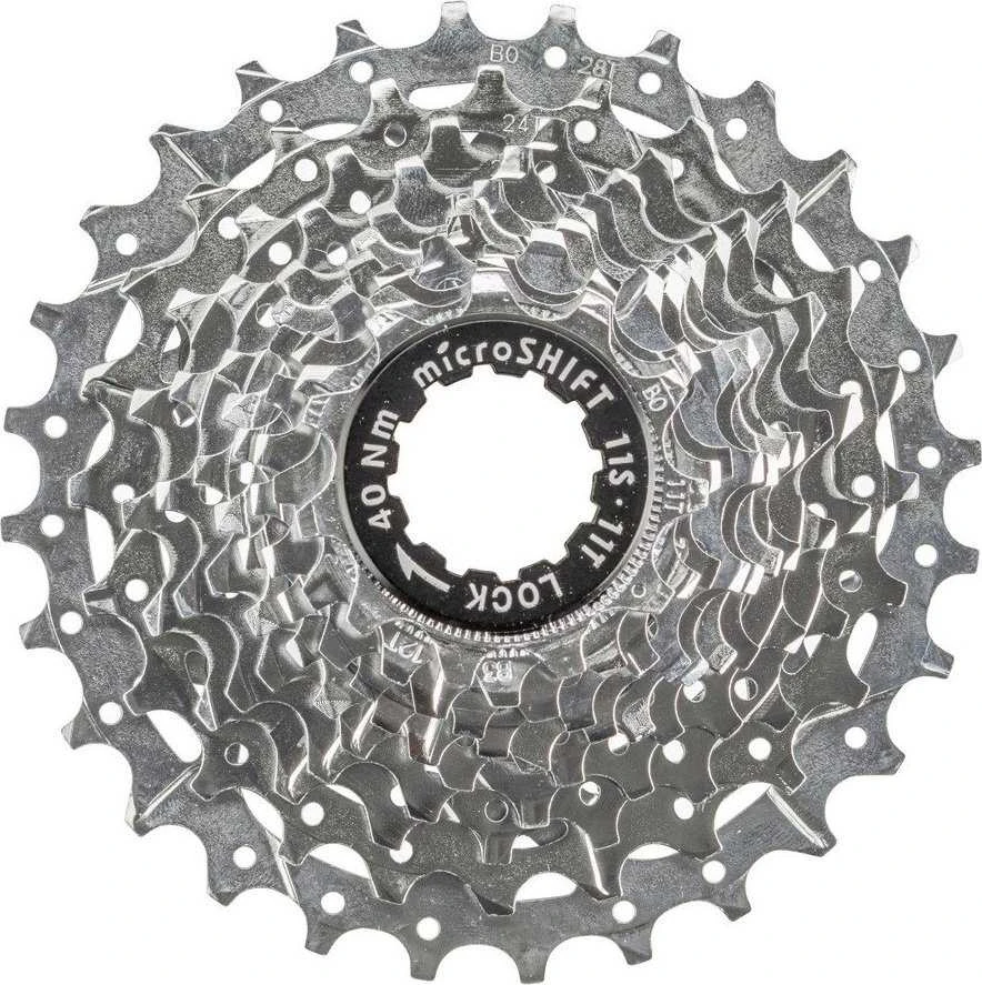 Microshift MICROSHIFT CENTOS 11 greičių kasetė, plienas, suderinamas su Shimano, 11-12-13-14-15-16-17-19-21-23-25, chromas, (NAUJA)