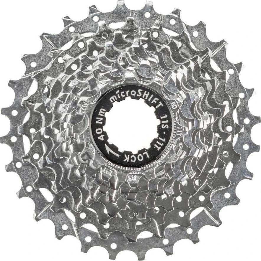 Microshift MICROSHIFT CENTOS 11 greičių kasetė, plienas, suderinamas su Shimano, 11-12-13-14-15-17-19-21-24-28-32, chromas, (NAUJA)