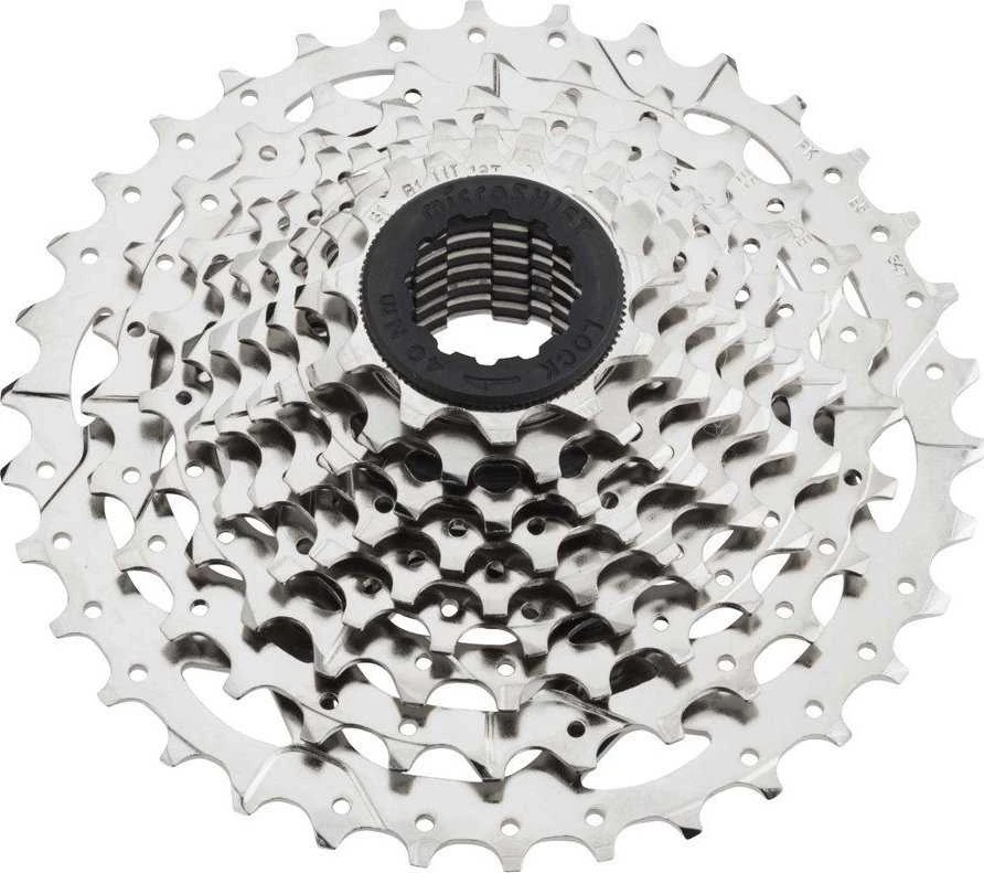 „Microshift“ kasetė MICROSHIFT R9/MARVO, 9 greičiai, plienas, suderinamas su „Shimano“, 11-13-15-17-19-21-24-28-34, nikelis (NAUJAS)