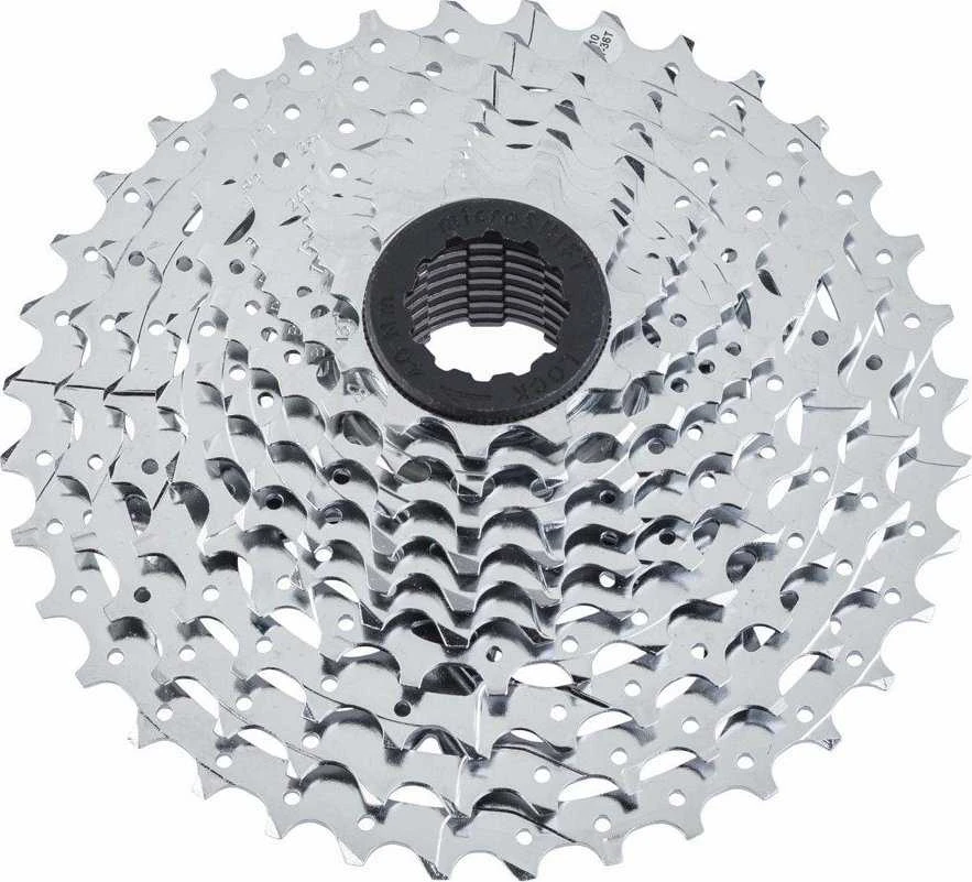 Microshift MICROSHIFT XLE 10 greičių kasetė, plienas, suderinamas su Shimano, 11-13-15-17-19-21-24-28-32-36, chromas, (NAUJA)