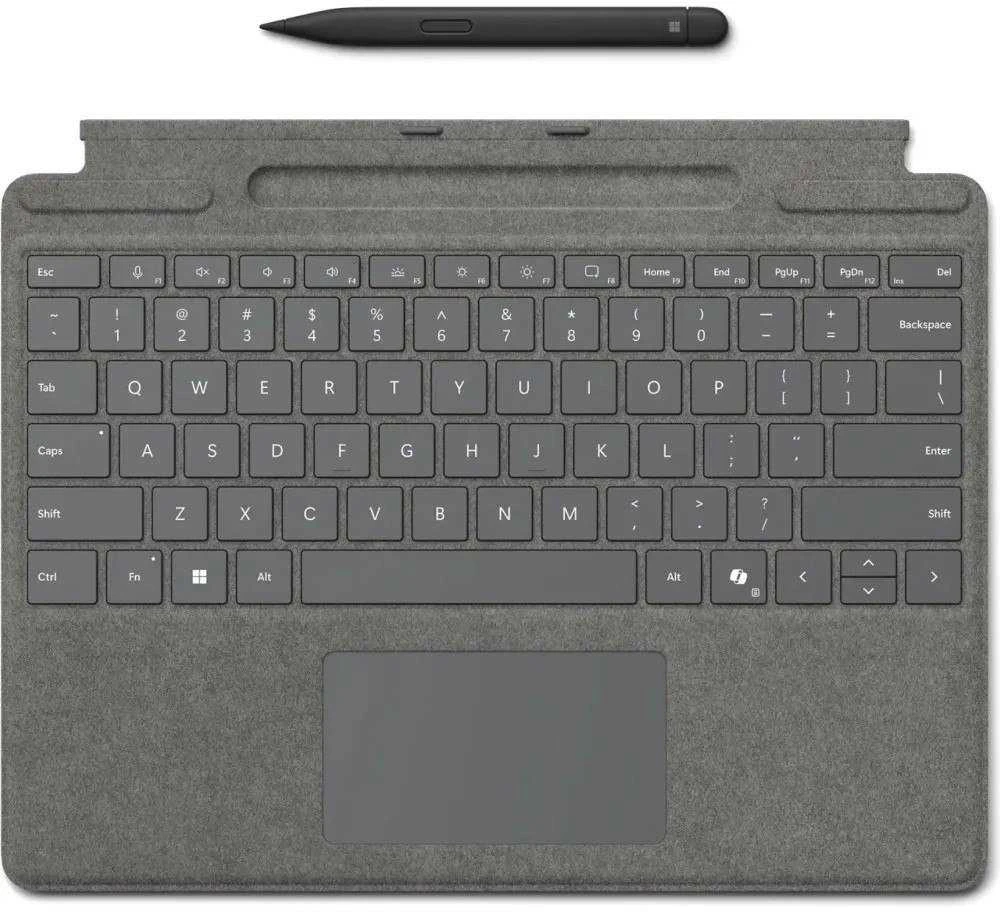 Microsoft Surface Pro 8/9/X 13" dėklas su klaviatūra ir rašikliu, anglų (tarptaut.) išdėstymas, platinos spalvos