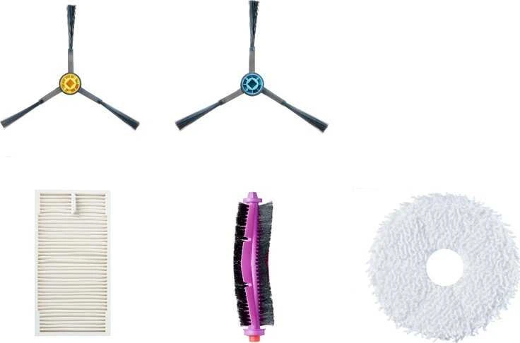 Midea atsarginių dalių rinkinys V12: 6x šoniniai šepečiai, 2x ritininiai šepečiai, 3x HEPA filtrai, 4x šluostės, 3x dulkių maišeliai