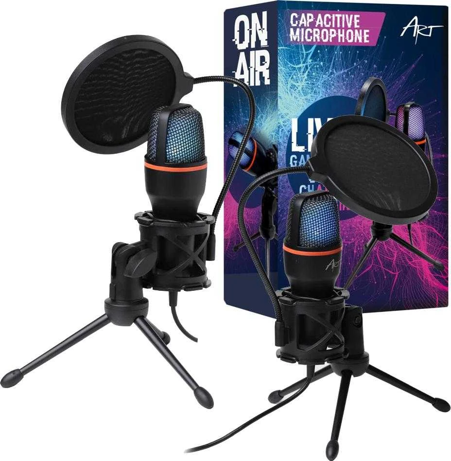 ART talpinis stovimas mikrofonas su membrana AC-02 trikojo USB LED