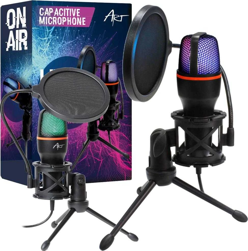 ART talpinis stovimas mikrofonas su membrana AC-02 trikojo USB LED