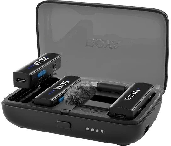 BOYA belaidis mikrofonas BOYALINK-2 C2 su 2 siųstuvais ir 1 imtuvu (C tipo / 3,5 mm jungtimi) Juodas EU