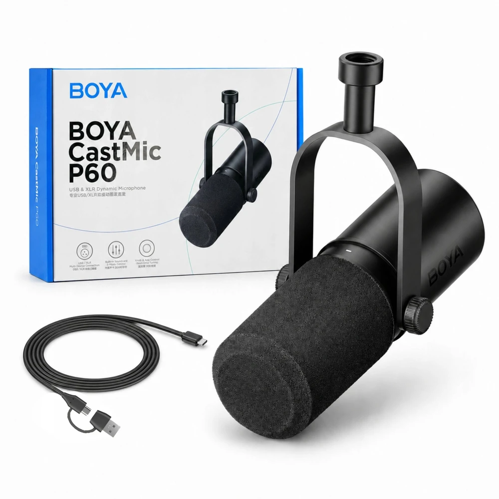 BOYA CastMic P60 laidinis USB XLR studijinis mikrofonas - Juodas