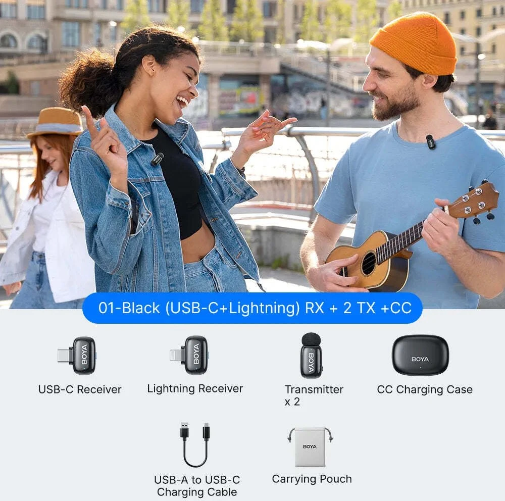 Mikrofony BOYA mini 2-01 belaidės 2.4GHz USB-C - juoda