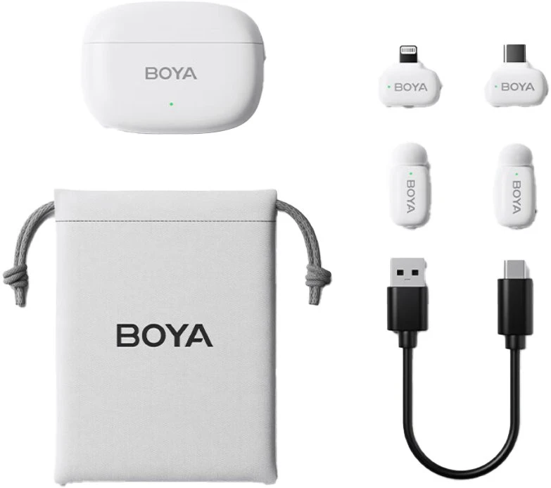 Boya | Mini-13 Ultracompact 2.4GHz Belaidės Mikrofonas System with lightning+USB-C | Baltas