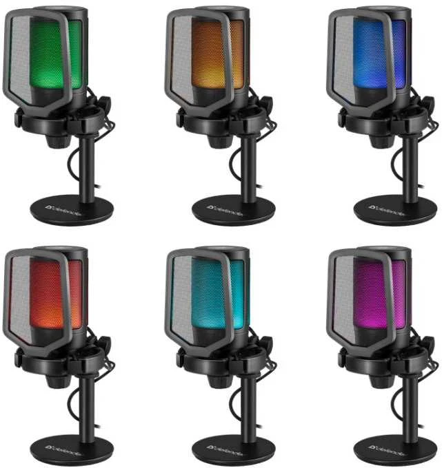 Defender, do streamowania mikrofon, IMPULSE GMC 600, garsumo valdymas, juoda, Podświetlany RGB