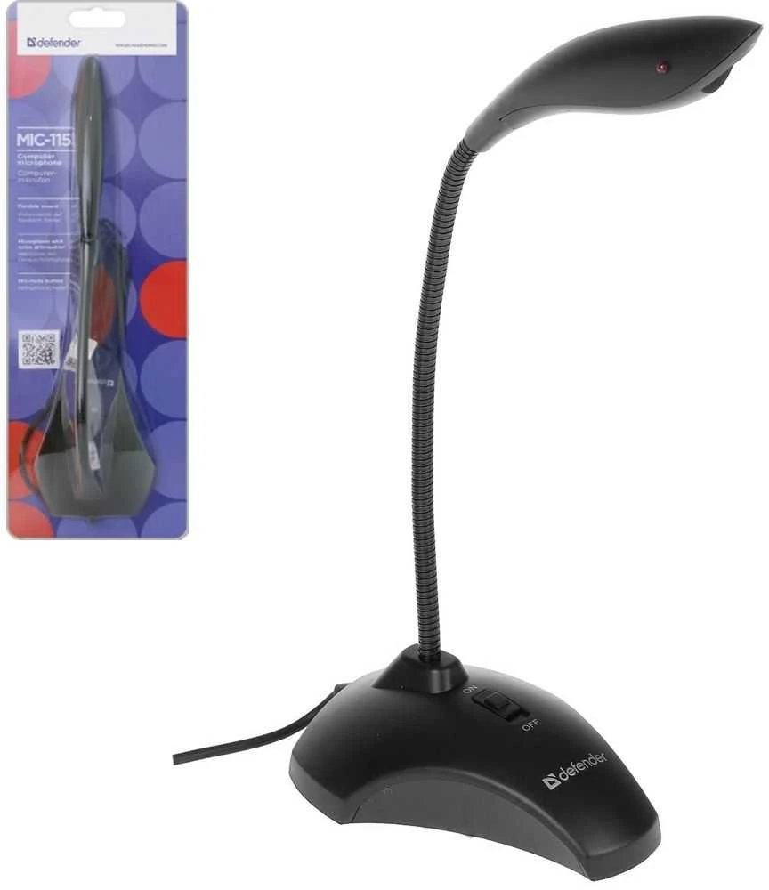 DEFENDER mikrofonas PC stovui MIC115, juodas, laidas 1,7m, 64115 MIC115 HN018