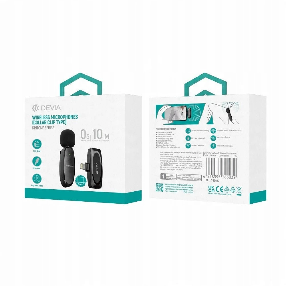 Devia mikrofonas išmaniesiems telefonams Kintone USB-C juodas