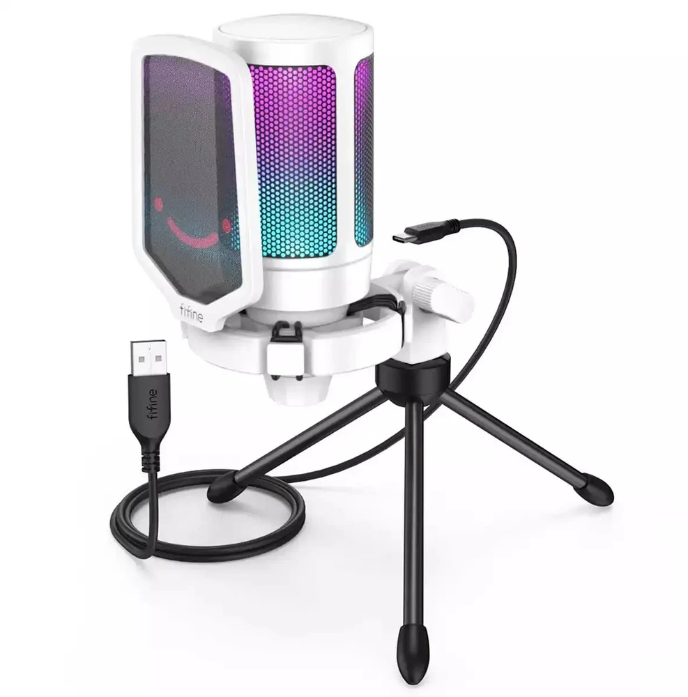 Fifine Microphone Fifine A6V AMPLIGAME RGB mikrofon pojemnościowy studyjny balta