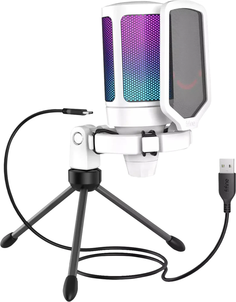 Fifine Microphone Fifine A6V AMPLIGAME RGB mikrofon pojemnościowy studyjny balta