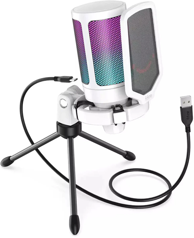 Fifine Microphone Fifine A6V AMPLIGAME RGB mikrofon pojemnościowy studyjny balta