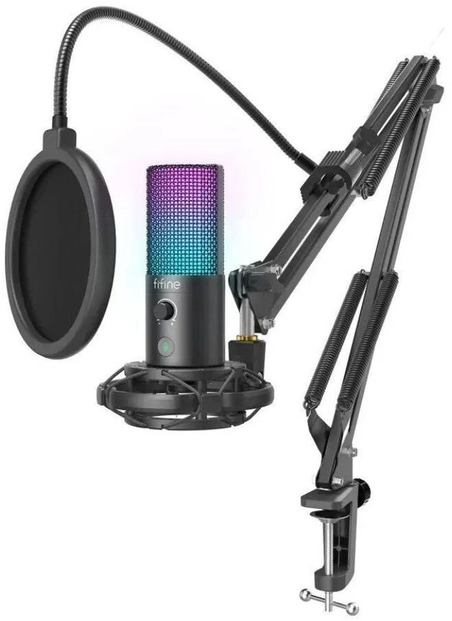 Fifine Technology FIFINE T669 PRO3 RGB Juodas (Juodas) Kondensatorinio Mikrofono Komplektas