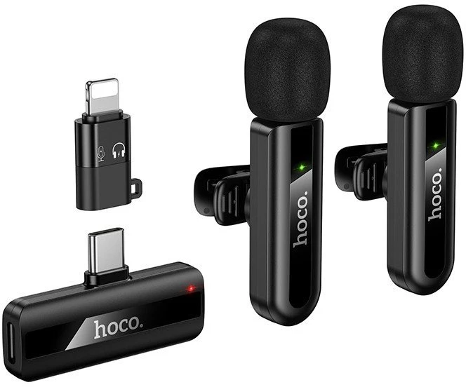 Belaidžių mikrofonų rinkinys Hoco L20A USB-C/Lightning juodas