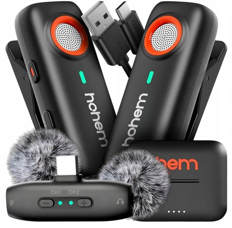 Mikrofonas „Hohem“ (2TX + 1RX + įkrovimo dėklas) C tipo