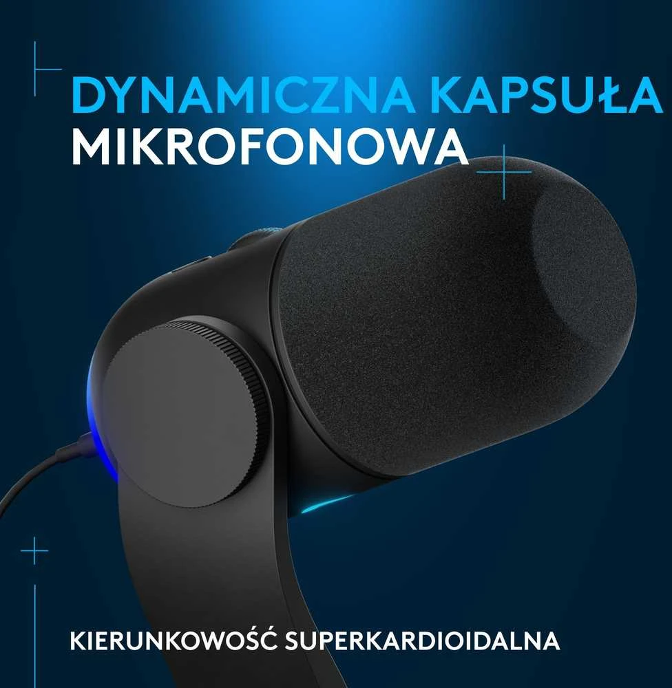 Logitech G Yeti GX Dynamic kardioidinis laidinis mikrofonas (juodas) su RGB | USB