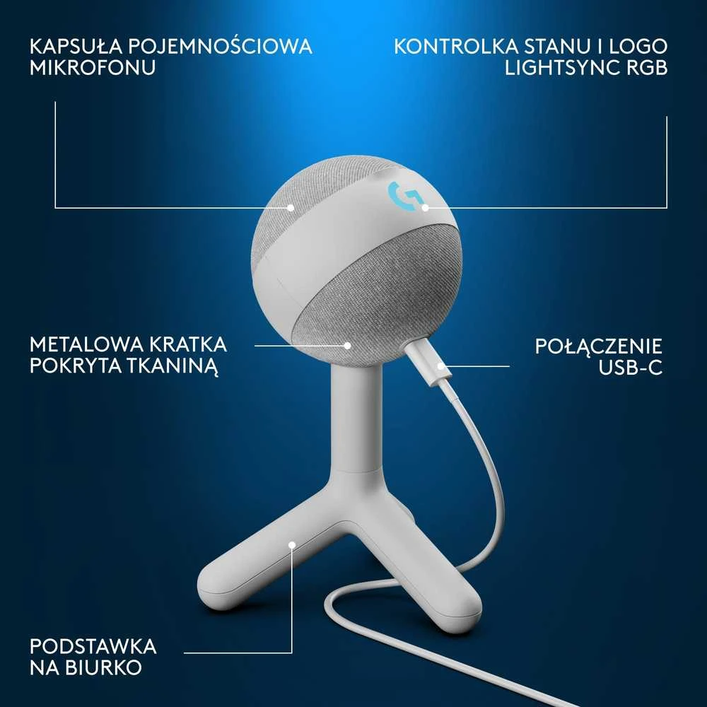 LOGITECH G Yeti Orb RGB žaidimų mikrofonas - LIGHTSYNC - OFF Baltas - USB