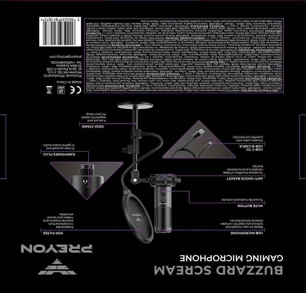 PREYON Buzzard Scream kondensatorinis mikrofonas USB