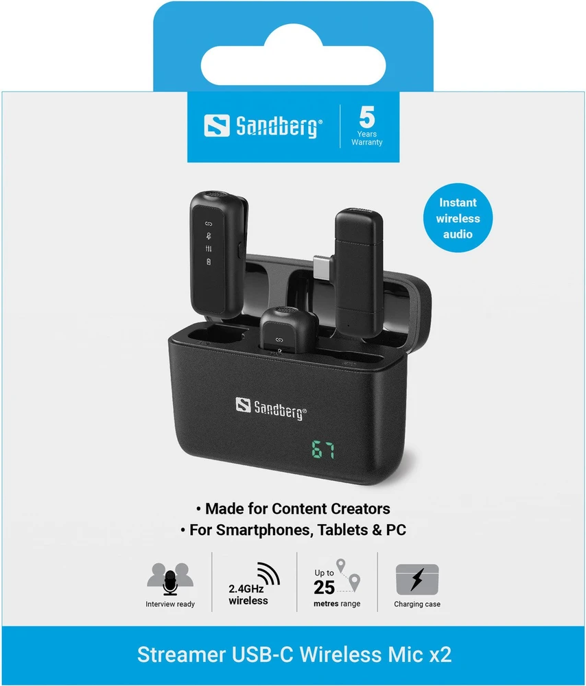 Mikrofonas Sandberg Streamer USB-C Wireless x2 (126-55)