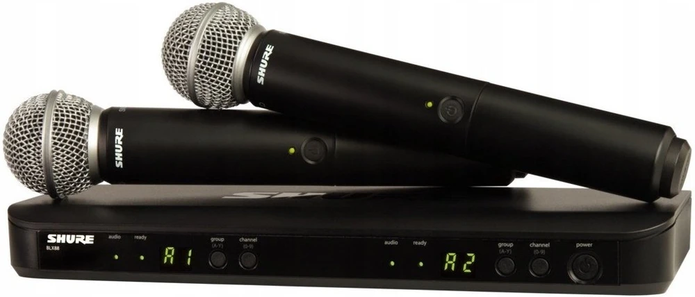 „Shure BLX288E/SM58-H8E“ – belaidė sistema su imtuvu ir dviem SM58 mikrofonais