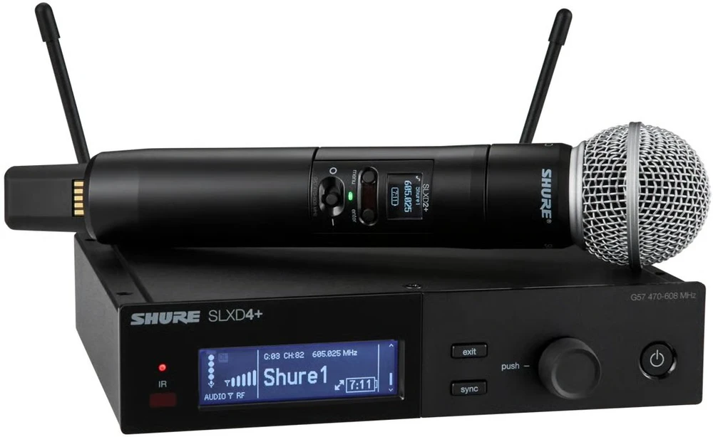 „Shure SLXD24+E/58-G65“ – skaitmeninė belaidė sistema su rankiniu siųstuvu/mikrofonu (470–606 MHz)