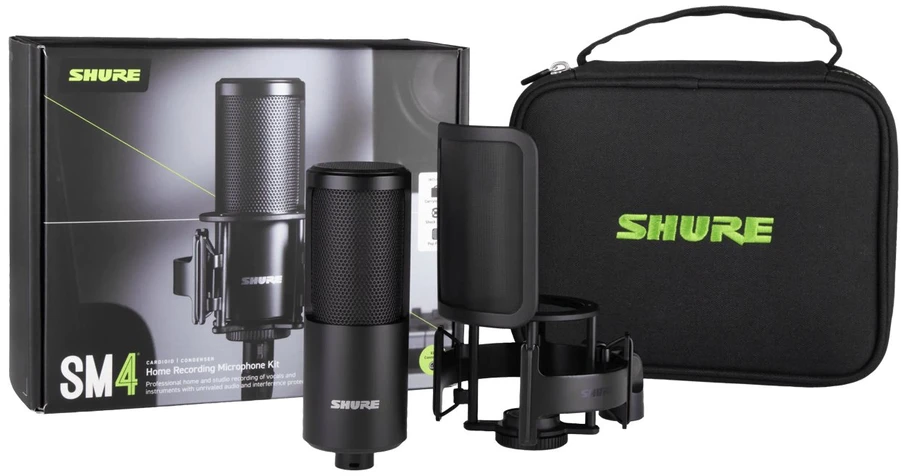 Shure SM4-K-KIT - kondensacinis mikrofonas, išorinis poliarizuotas, rankena, popfilter, dėklas